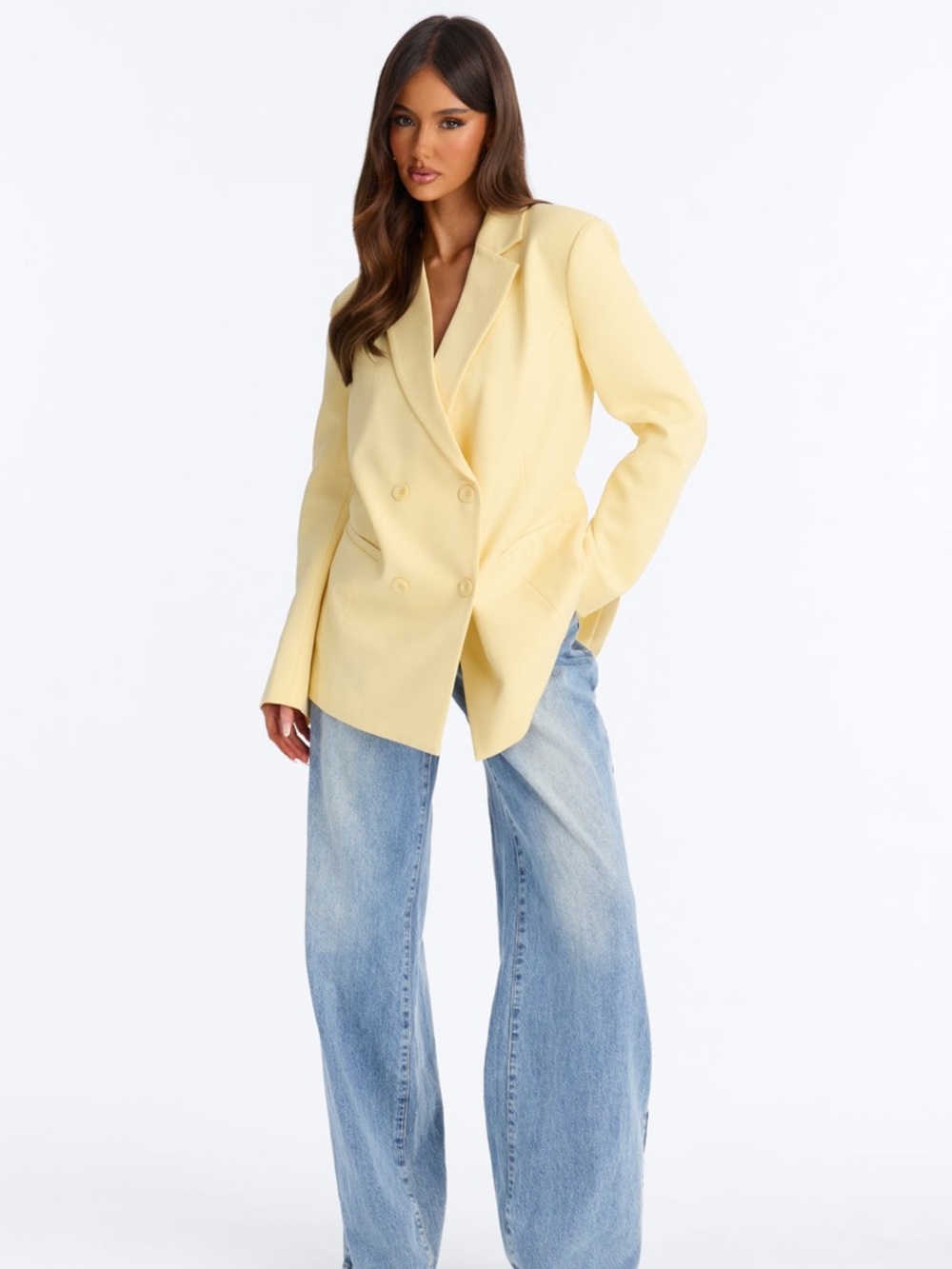 Fashion Nova “Big Goals” Butter Yellow Double-Breasted Blazer